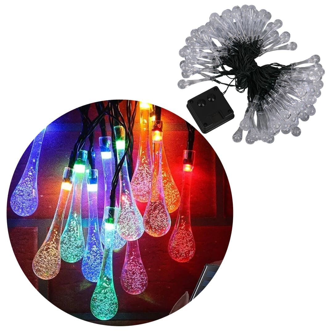 Powermaster PM-29078 8 Modlu Solar 12M Renkli Su Damlası LED Zinciri - Su Geçirmez Bahçe Ve Balkon Aydınlatması