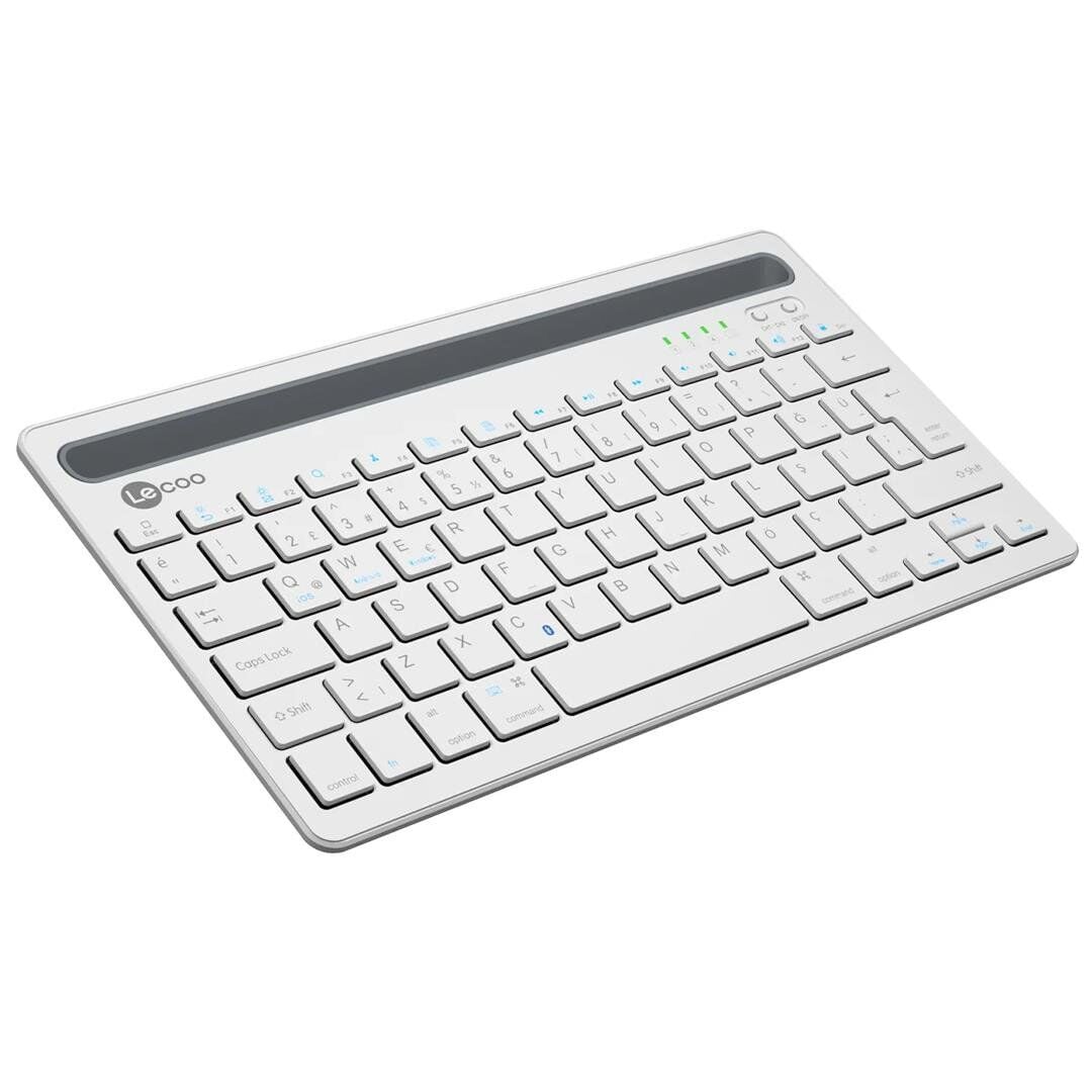 Lenovo Lecoo BK100 Bluetooth V3.0 Çoklu Cihaz Uyumlu Şarj Edilebilir Kablosuz Beyaz Türkçe Q Klavye