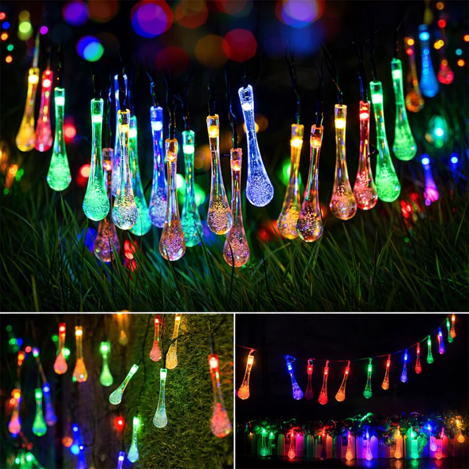 Powermaster PM-29077 8 Modlu Solar 5M Renkli Su Damlası LED Zinciri - Su Geçirmez Bahçe Ve Balkon Aydınlatması