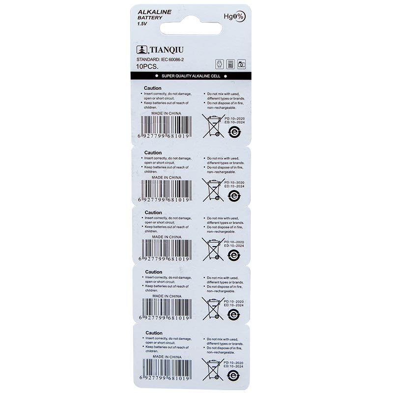 Tianqiu AG3 LR41 Alkalin Saat Pili 10 lu 1.55 Volt Düğme Pil 392
