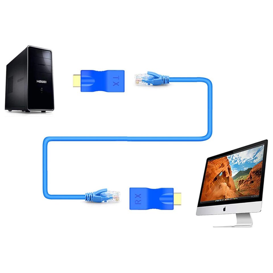 Powermaster 4K HDMI To RJ45 Extender 30 Metre Uzatıcı Cat5 Cat6 Uyumlu İnternet Girişli