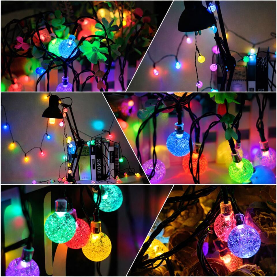 Powermaster PM-29080 Solar Balon LED Dekoratif Bahçe Lambası 12M 100 Adet Çok Renkli Animasyonlu Dış Mekan LED Işık Zinciri