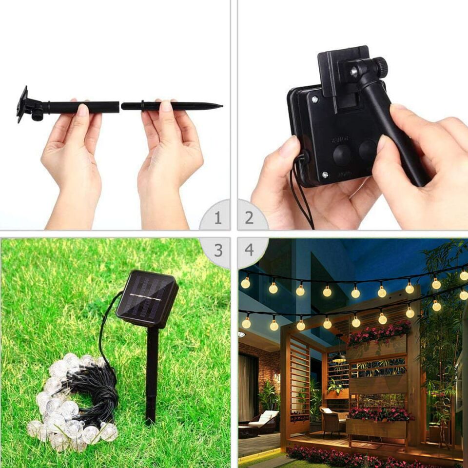 Powermaster PM-29080 Solar Balon LED Dekoratif Bahçe Lambası 12M 100 Adet Çok Renkli Animasyonlu Dış Mekan LED Işık Zinciri