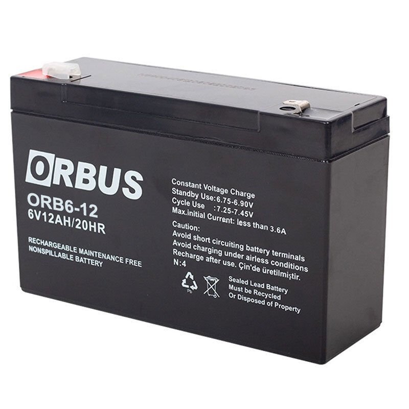 Ayt Orbus 6 Volt 12 Amper Kuru Akü ORB6-12 150x50x94 Mm