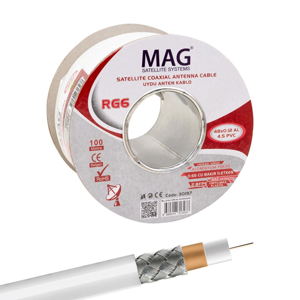 Mag Greenstar RG59 FA HD Mini Anten Kablosu 100 Metre Alüminyum Akaşımlı Folyo Çanak Anten Kablosu