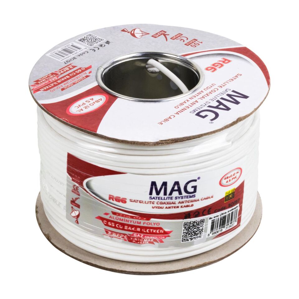 Mag Greenstar RG59 FA HD Mini Anten Kablosu 100 Metre Alüminyum Akaşımlı Folyo Çanak Anten Kablosu