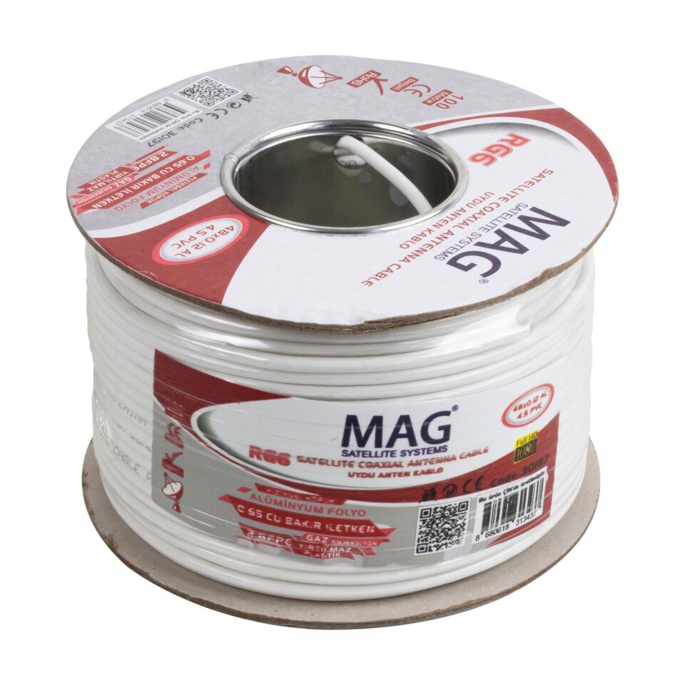 Mag Greenstar RG59 FA HD Mini Anten Kablosu 100 Metre Alüminyum Akaşımlı Folyo Çanak Anten Kablosu
