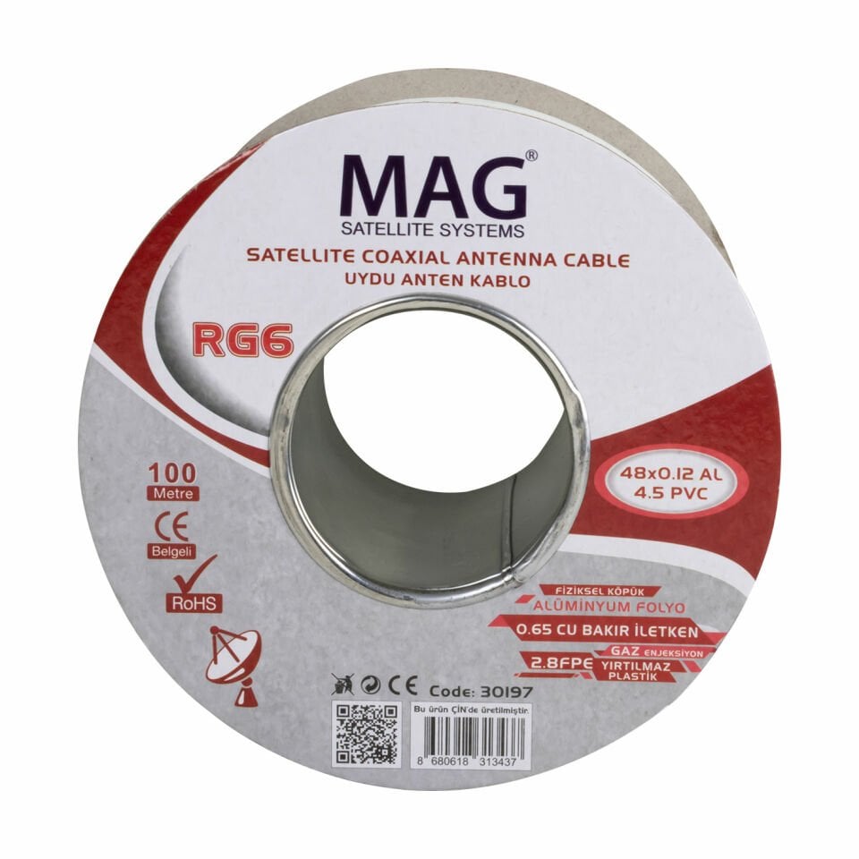 Mag Greenstar RG59 FA HD Mini Anten Kablosu 100 Metre Alüminyum Akaşımlı Folyo Çanak Anten Kablosu