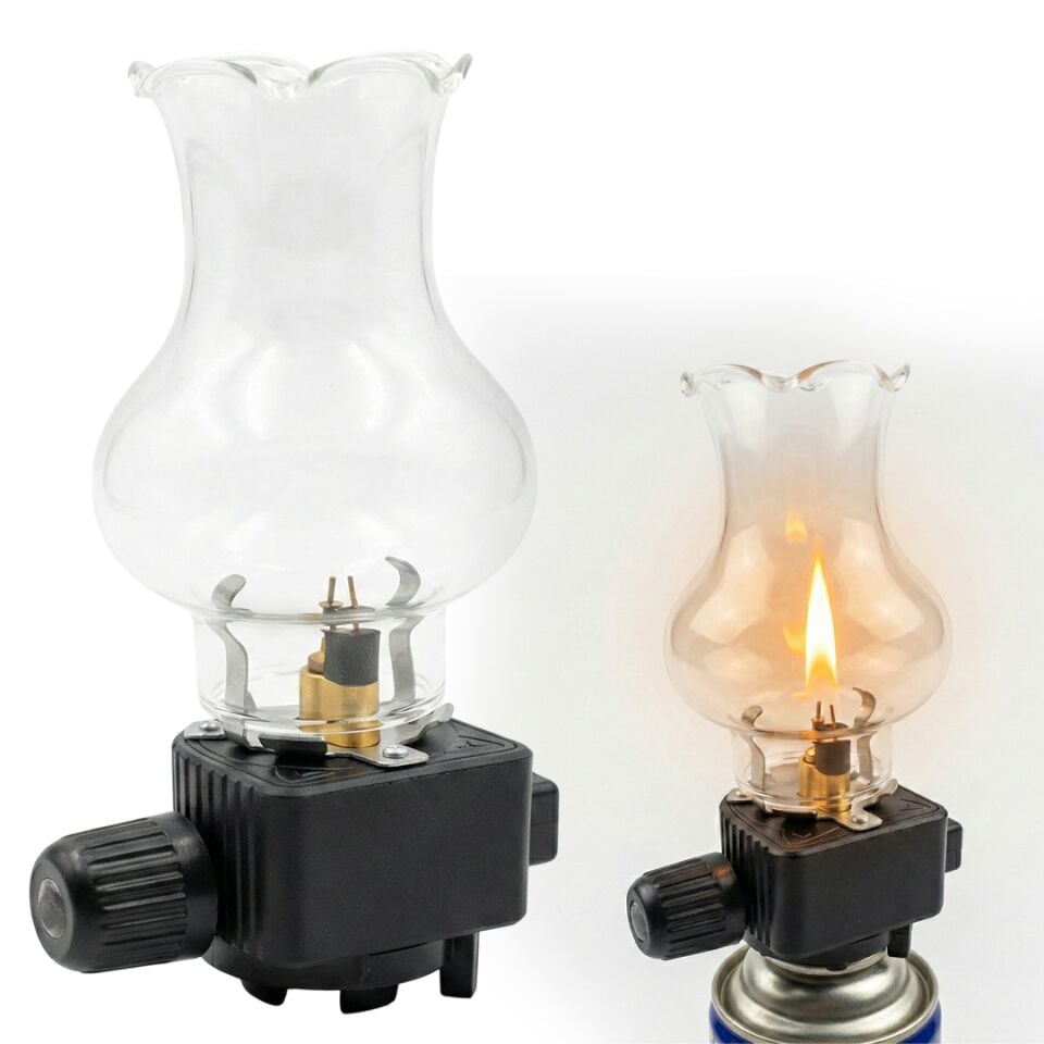 Powermaster PM-28778 Cam Fanuslu Gaz Kartuş Uyumlu Nostaljik Kamp Lambası Aydınlatma