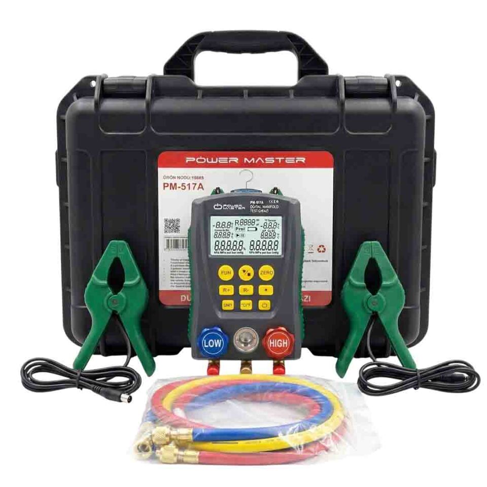 Powermaster PM-517A Dijital Manifold Test Cihazı Dijital Klima Soğutma Basınç Sıcaklık Ölçme Analizörü Cihazı