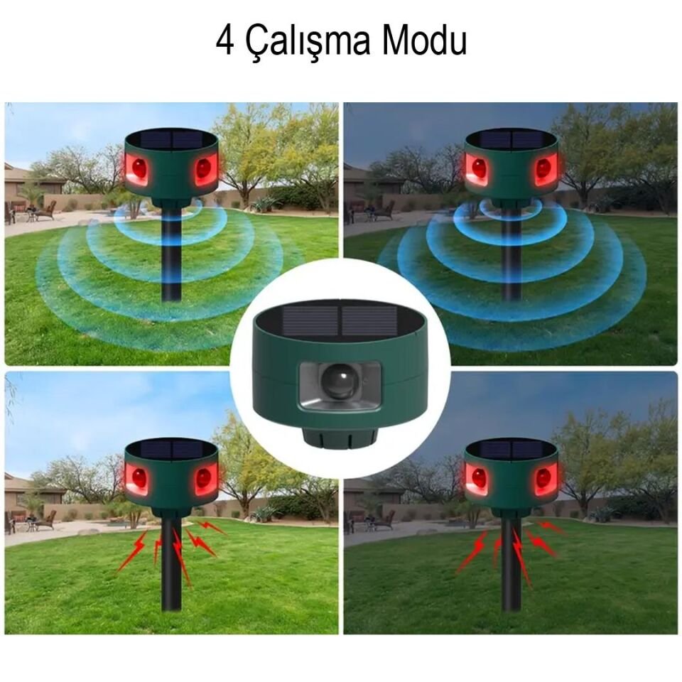 Ayt Powermaster PM-26948 Mikrofonlu Sesli Hayvan Kovucu Alarm Cihazı Solar Güneş Enerjili Panelli Vahşi Hayvan Kovacağı