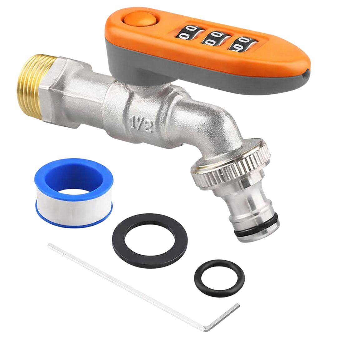 Sunup SN-29268 3 Haneli Şifreli Kilitli Bahçe Musluğu 1/2'' Dış Mekan Su Vanası Hortum Bağlantı Seti