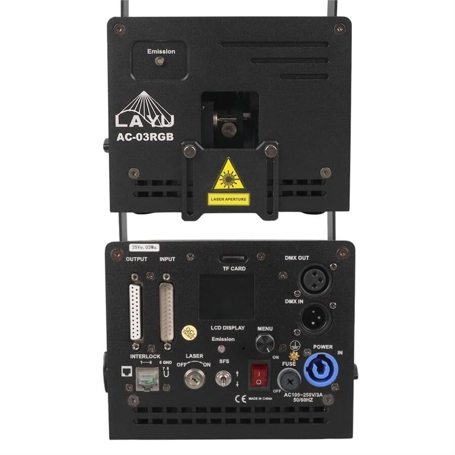 Layu AC-03RGB 3 Watt RGB Lazer 25Kpps Double Safety Design SD Card DMX ILDA Analog