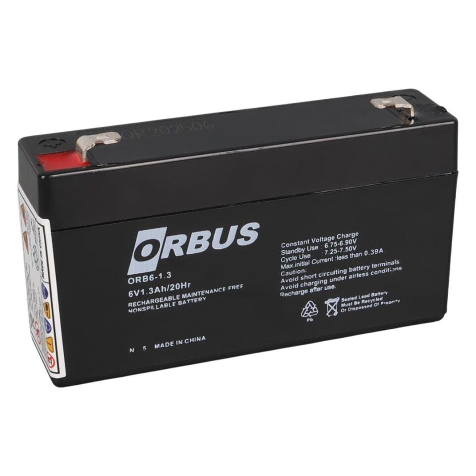 Orbus ORB-613 6 Volt 1.3 Amper Bakımsız Kuru Akü Yani Tarihli Taze Akü 98x25x52mm