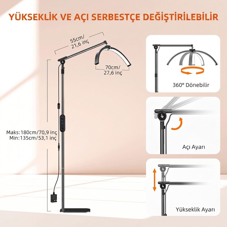 Trled F-700B Katlanabilir Ayaklı Ve Tekerlekli Siyah Güzellik Salonu Lambası