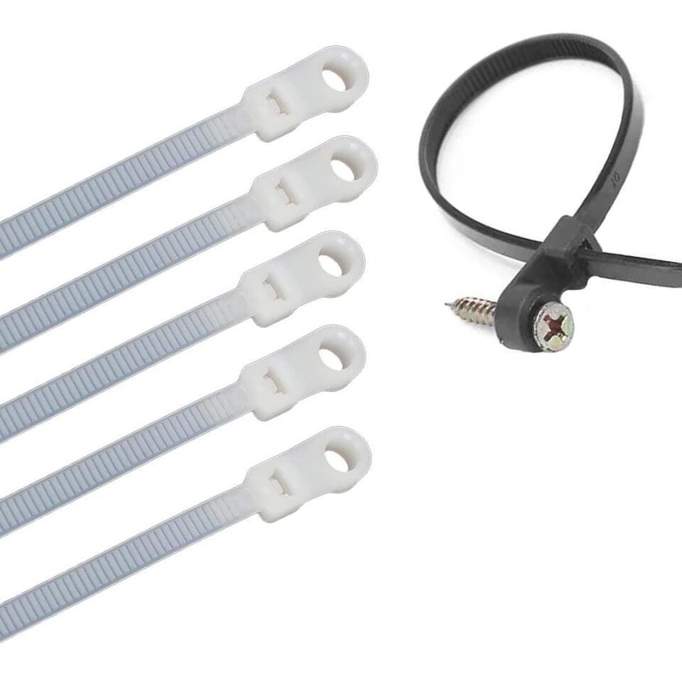 Powermaster PM-26330 Vida Delikli Kablo Bağı Plastik Kelepçe 100Lü Paket Beyaz 3.6X150mm Klemens Klips Cırt Cırt