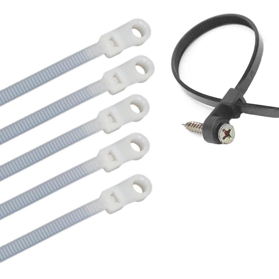 Powermaster PM-26330 Vida Delikli Kablo Bağı Plastik Kelepçe 100Lü Paket Beyaz 3.6X150mm Klemens Klips Cırt Cırt