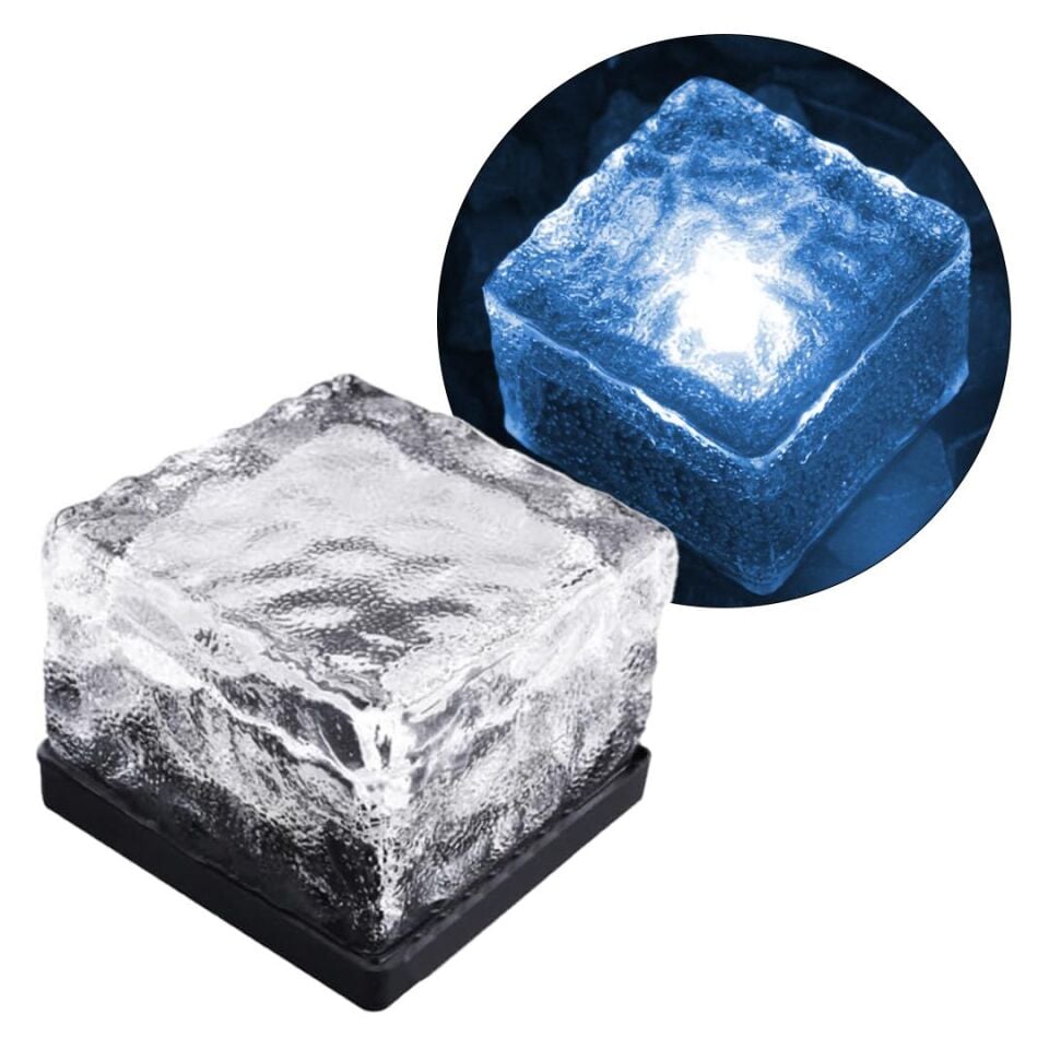 Powermaster Solar Güneş Enerjili Ledli Mavi Tuğla Taş Görünümlü Zemin Duvar Dekorasyon Bahçe Aydınlatması Dekoratif