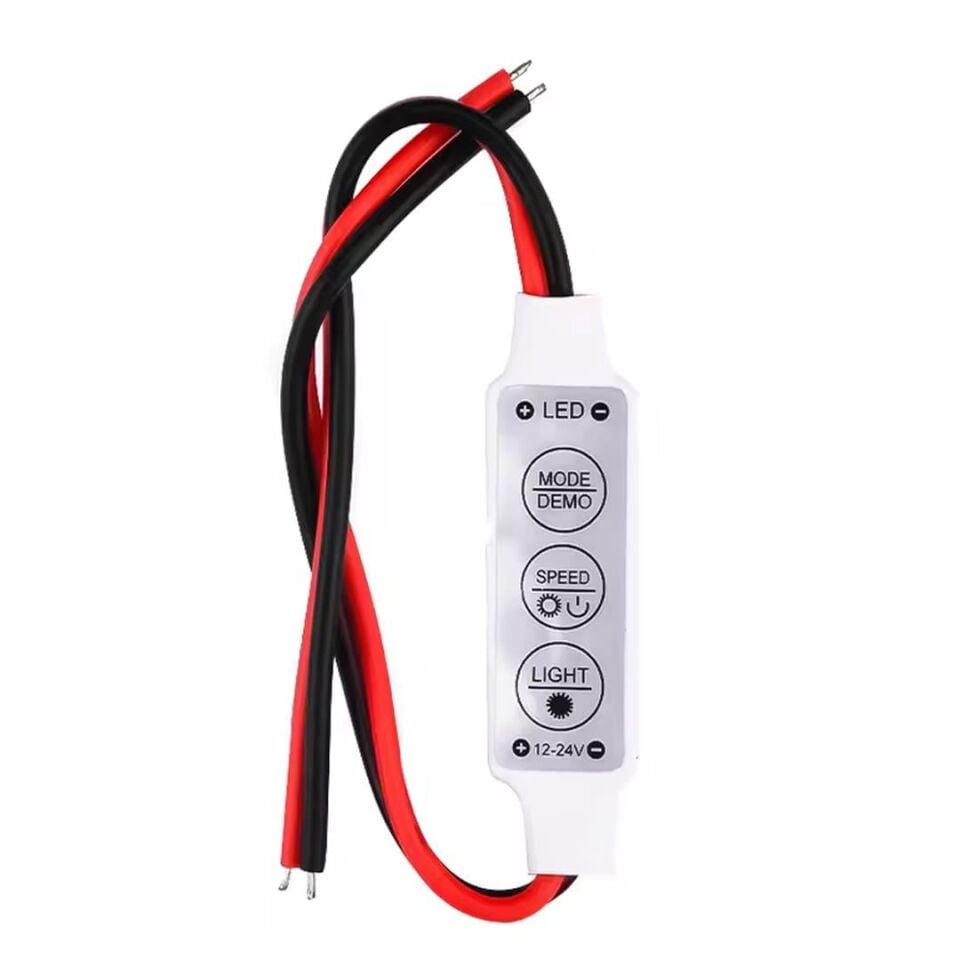 Ayt Powermaster 12-24Volt Mini Üç Tuşlu Tek Renkli Led Kontrol Cihazı Kırmızı Siyah Kablo