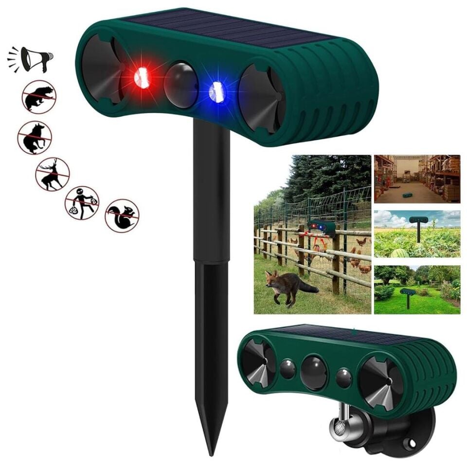 Ayt Powermaster PM-26958 Mikrofonlu Sesli Hayvan Kovucu Alarm Cihazı Solar Güneş Enerjili Panelli Vahşi Hayvan Kovacağı