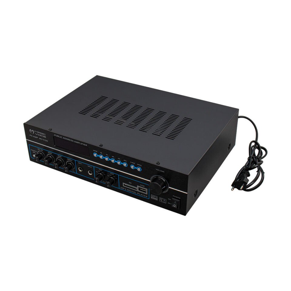 Magicvoice MV-530 120 Watt USB-SD-Bluetooth 2 Bölgeli Amfi Hat Trafolu Anfi 3 Mikrofon Girişli Kumanda Eko Ayarı