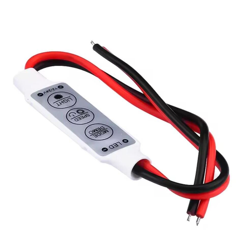 Powermaster 12-24 Volt Mini Üç Tuşlu Tek Renkli Led Kontrol Cihazı Kırmızı Siyah Kablo
