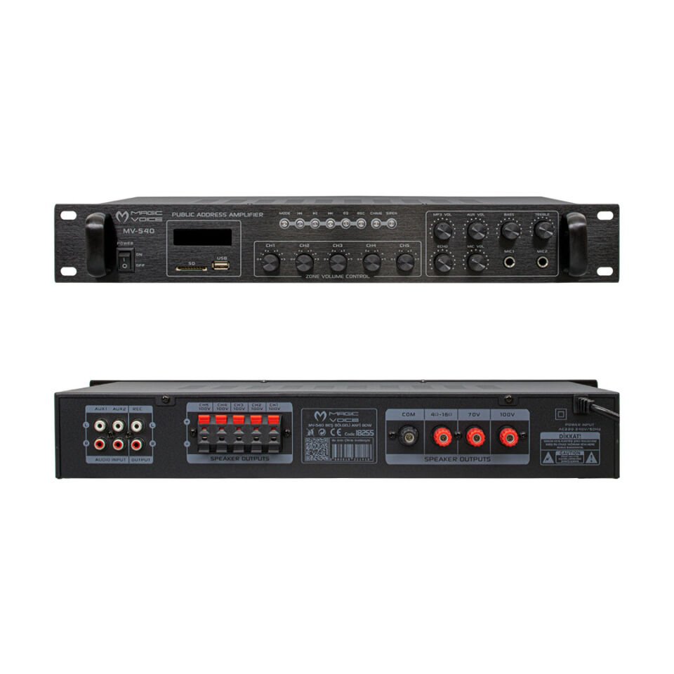Magicvoice MV-540 80 Watt Usb Sd Kart Bluetooth 2 Mikrofon Amfi Girişli 5 Bölgeli Hat Trafolu Anfi Cami Okul Stüdyo