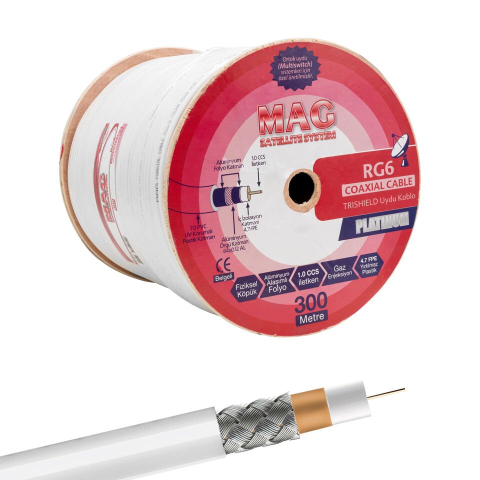 Ayt Mag Platinum Trishield 300 Metre Anten Kablosu Çanak Anten Lnb Uydu Arası Kablo