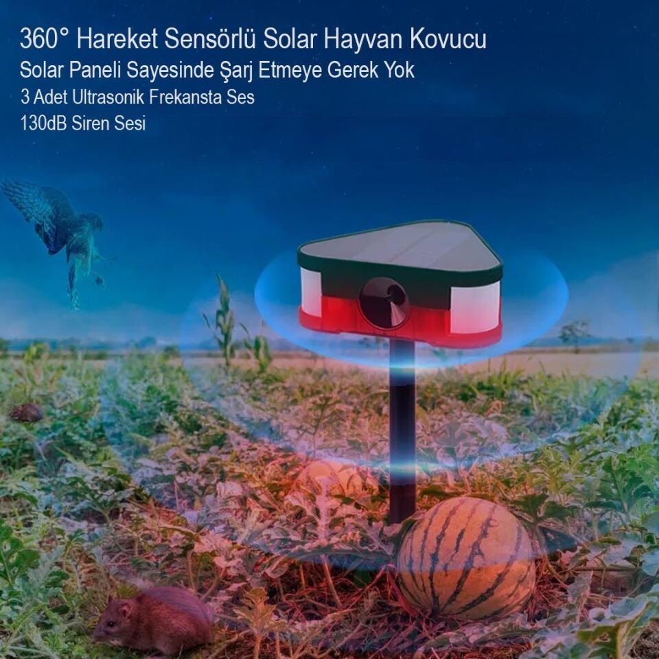Ayt Powermaster PM-26949 Mikrofonlu Sesli Hayvan Kovucu Alarm Cihazı Solar Güneş Enerjili Panelli Vahşi Hayvan Kovacağı