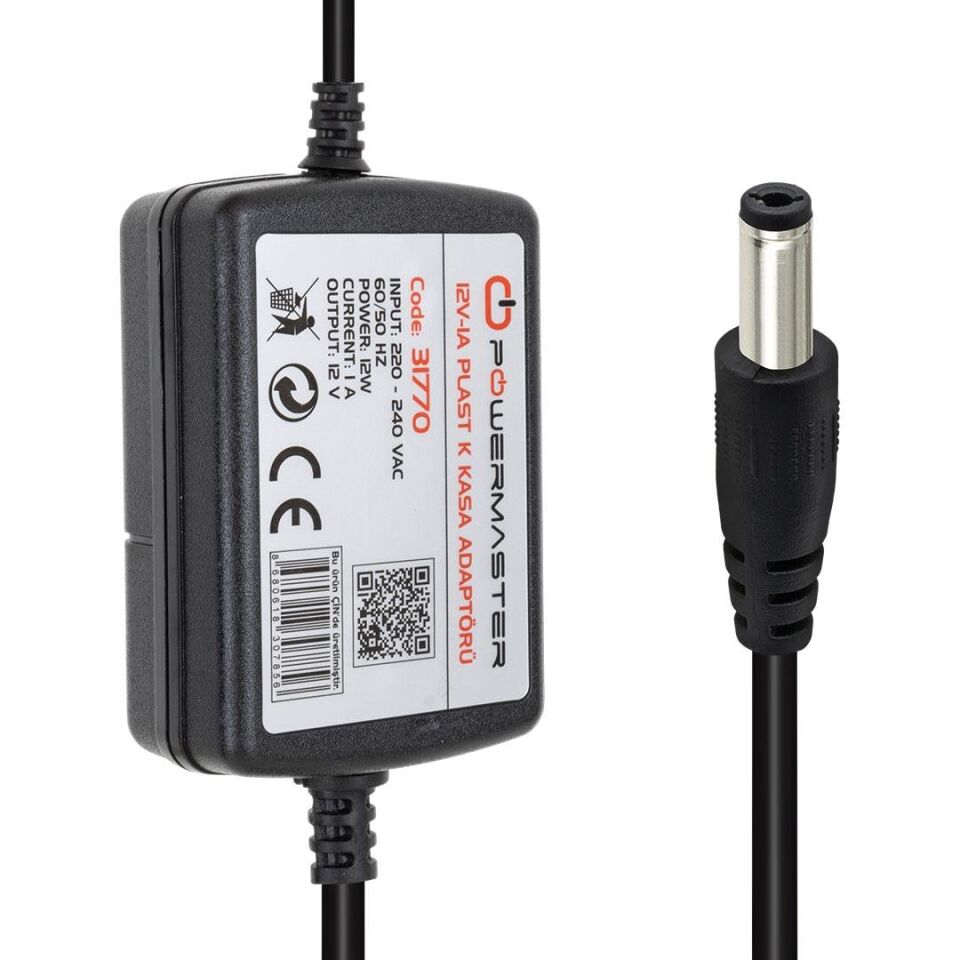 Ayt Powermaster Pm-31770 12 Volt 1 Amper 12 Watt 5.5 2.5 Uçlu İki Ucu Kablolu Masaüstü Adaptör