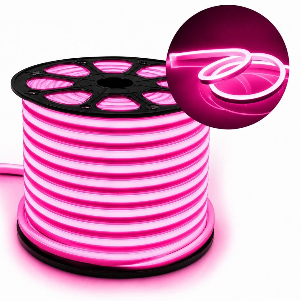 Powermaster 12 Volt 100 Metre Pembe Neon Şerit Led Işık Tabela Yazı Ledi 12V