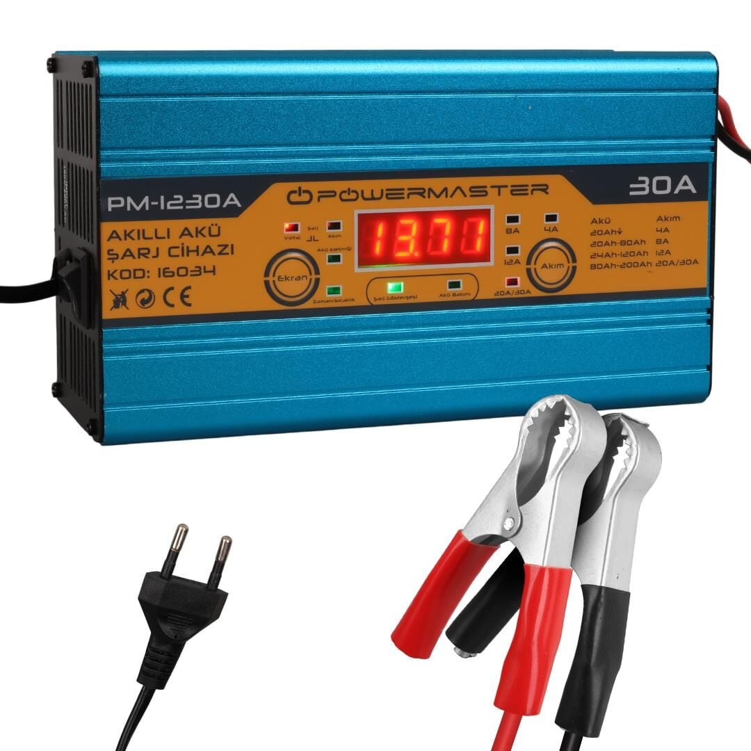 Powermaster Dc-1230 12 Volt Max 30 Amper Akü Şarj Cihazı Aleti Oto Araç Karavan İçin Uygun Devre Korumalı