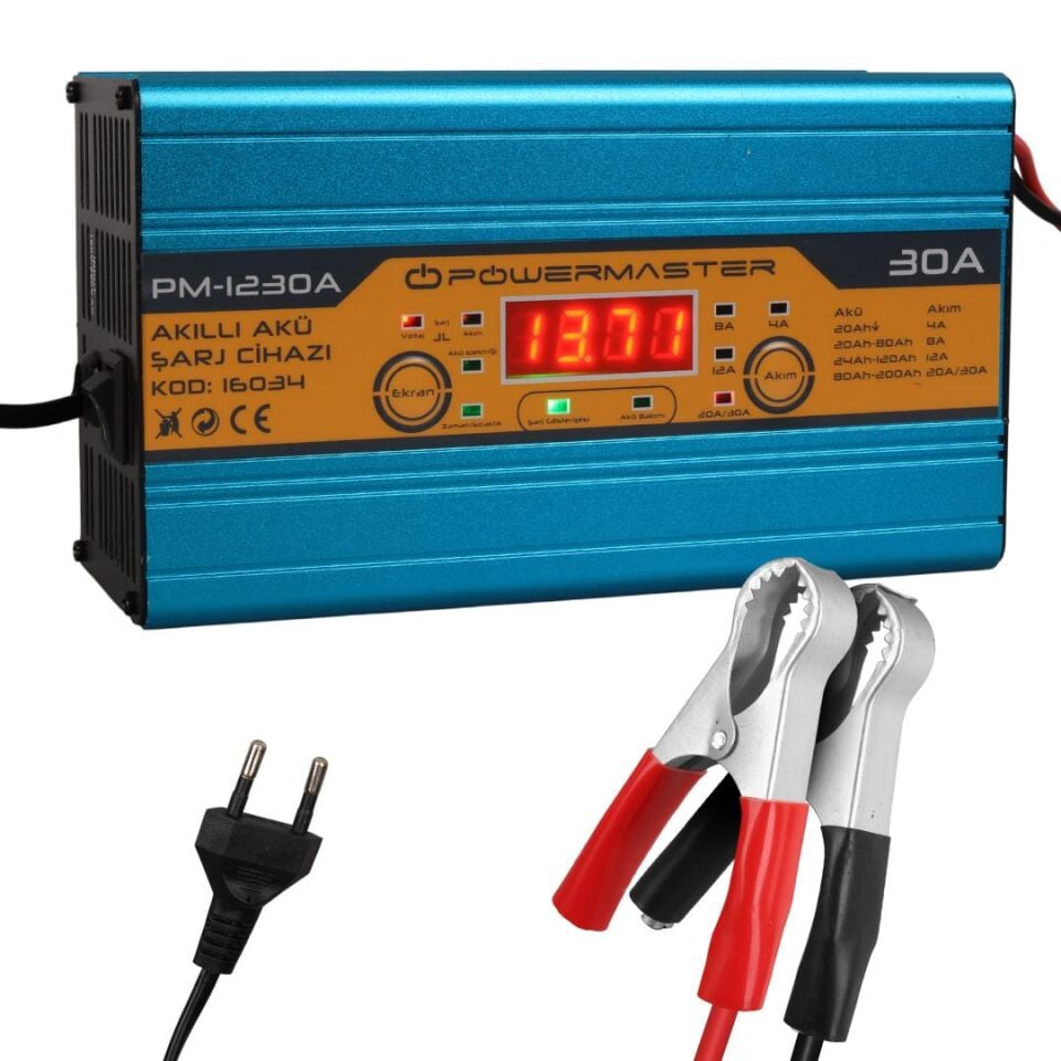 Powermaster Dc-1230 12 Volt Max 30 Amper Akü Şarj Cihazı Aleti Oto Araç Karavan İçin Uygun Devre Korumalı