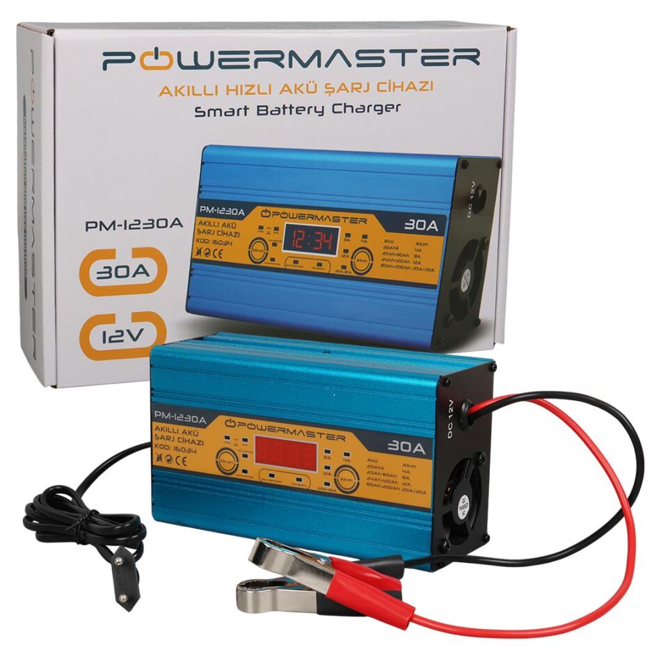 Powermaster Dc-1230 12 Volt Max 30 Amper Akü Şarj Cihazı Aleti Oto Araç Karavan İçin Uygun Devre Korumalı