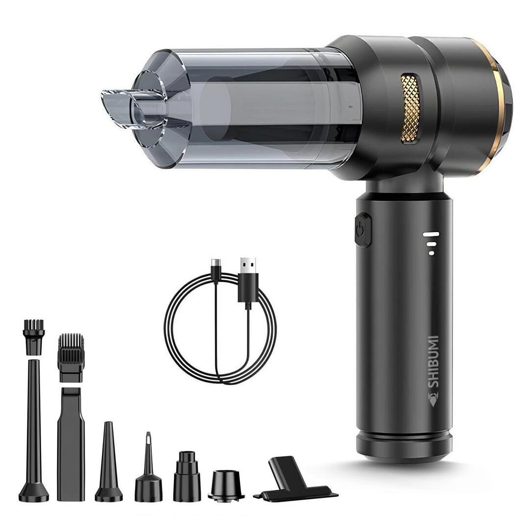 Ayt Shibumi Tornada 100 Watt 6000 mAh 16000pa Çekiş Gücü 8 Adet Başlıklı Şarjlı Süpürme Aleti Güçlü Üfleme Oto Araç İçi Süpürge