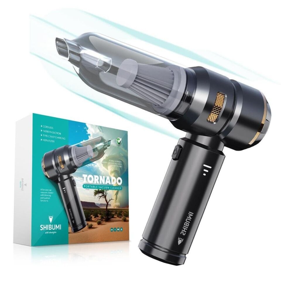 Shibumi Tornada 100 Watt 6000Mah 16000Pa Çekiş Gücü 8 Adet Başlıklı Şarjlı Güçlü Üfleme Araç İçi Süpürge