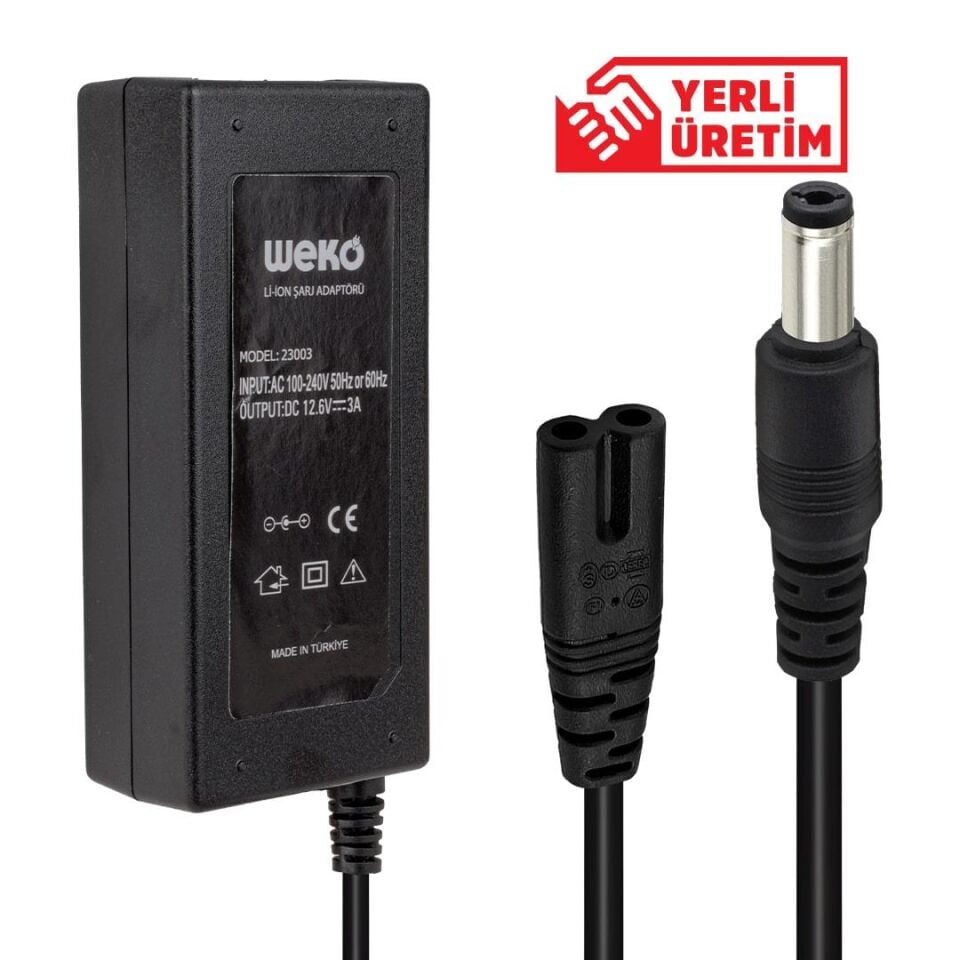 Ayt Weko 12.6 Volt 3 Amper 5.5x2.5 Uçlu Yerli Üretim Li-ion Batarya Pil Şarj Adaptörü
