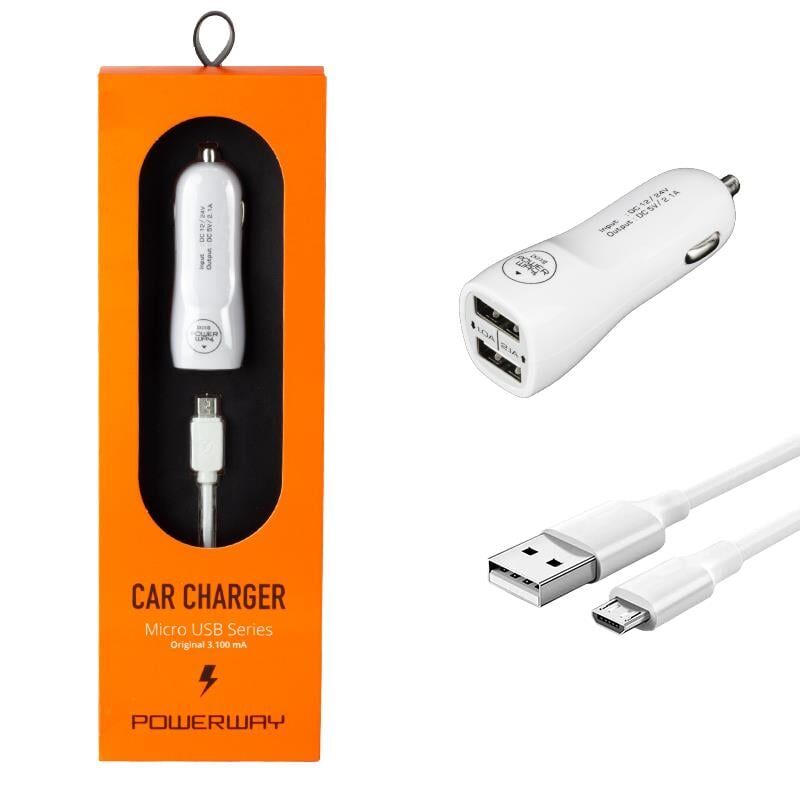 Powerway x233 3.1 Amper Samsung Araç Çakmaklık Şarj Aleti Oto Çakmaklık Hızlı Şarj Micro Uçlu 2 Usbli
