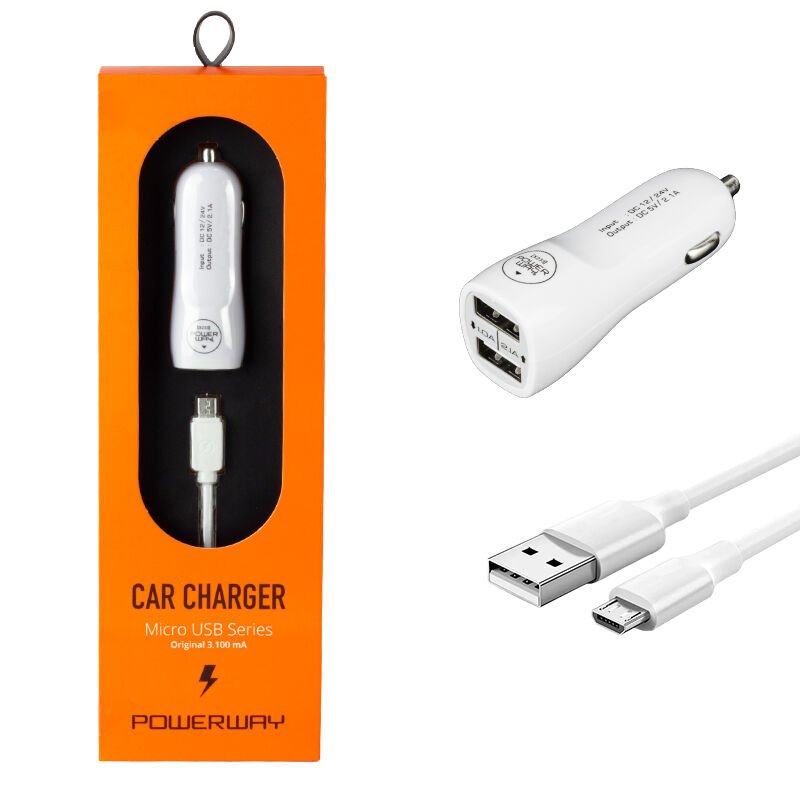 Powerway x233 3.1 Amper Samsung Araç Çakmaklık Şarj Aleti Oto Çakmaklık Hızlı Şarj Micro Uçlu 2 Usbli