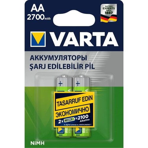 Varta Ni-Mh 1.2V 2700 Mah HR6 Şarj Edilebilir Şarjlı AA Kalem Pil (2'Li Paket)