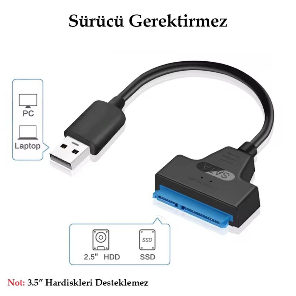 Powermaster USB 3.0 To Sata Data Kablo 22 Pin Hdd Ssd 13 Cm Hard Disk Kablosu