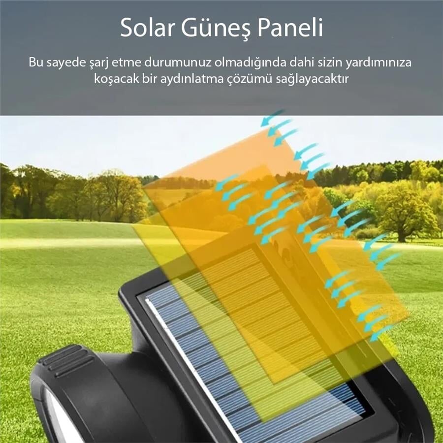 Ayt Powermaster Solar Güneş Enerjili Kafa Lambası Kamp Orman Tamirci Led Aydınlatma Feneri Işıldak