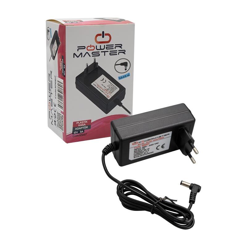 Powermaster 12 V 3 Amper Priz Tipi Adaptör 5.5x2.5 Uç