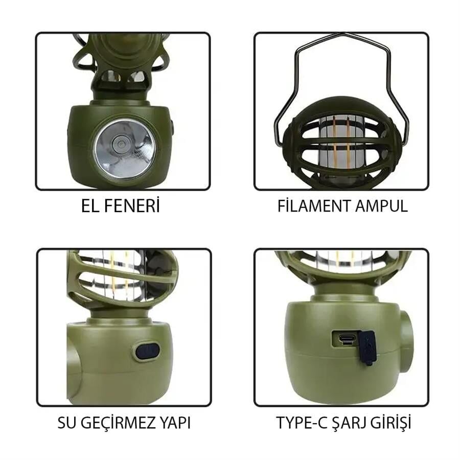 Powermaster LF-3328A 4 Çalışma Modlu Type-C Şarjlı 30 Watt Power Filament Led Kamp Lambası