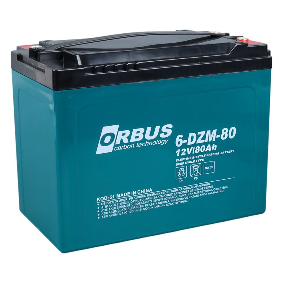 Orbus 6dzm-80 12 Volt 80 Amper Elektrikli Bisiklet Akülü Santalye Aküsü 175x120x226 mm