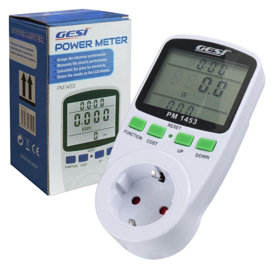 GESİ PM-1453 DİJİTAL WATTMETRE ENERJİ SARFİYAT ÖLÇER TÜKETİM ÖLÇER 220 VOLT 16 AMPER 3680 WATT PRİZ