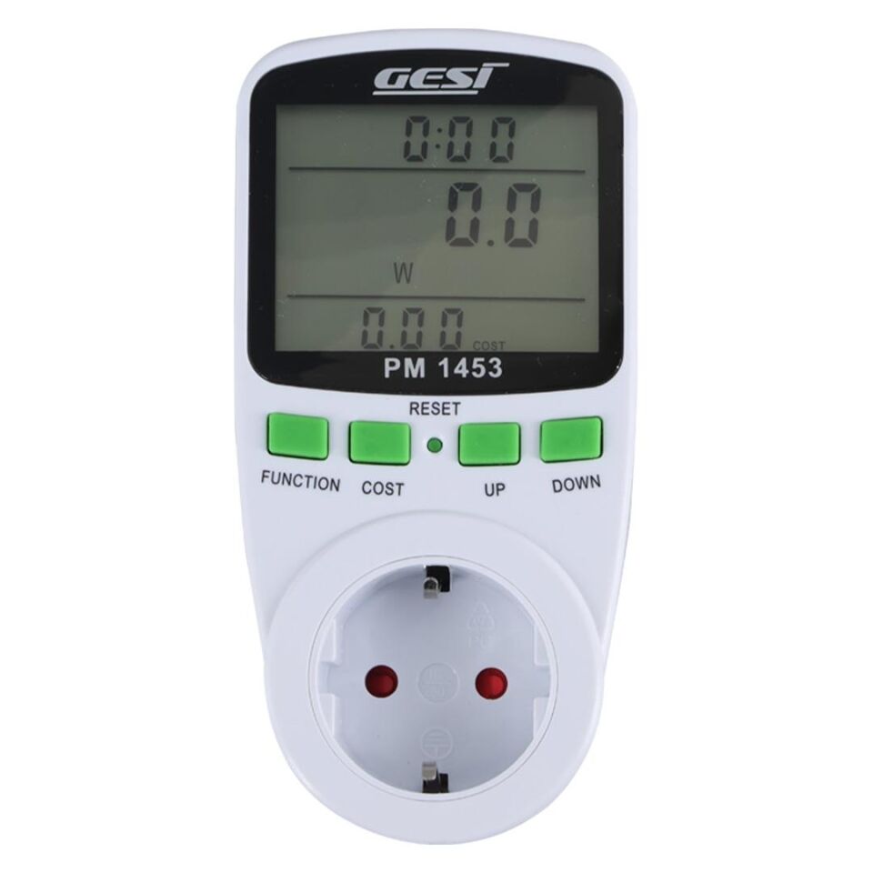 GESİ PM-1453 DİJİTAL WATTMETRE ENERJİ SARFİYAT ÖLÇER TÜKETİM ÖLÇER 220 VOLT 16 AMPER 3680 WATT PRİZ