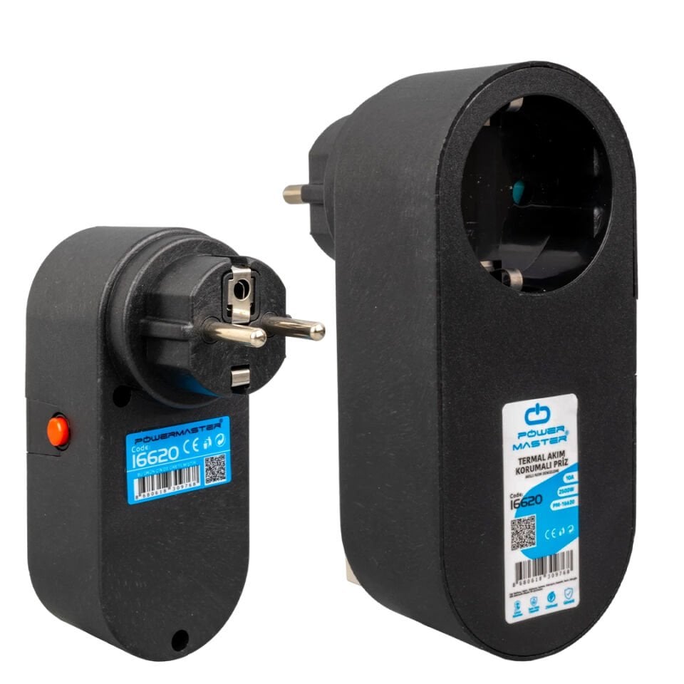 Ayt Powermaster Oval Kasa Siyah Tekli Termal Akım Korumalı Priz 10A-2500W PM-16620