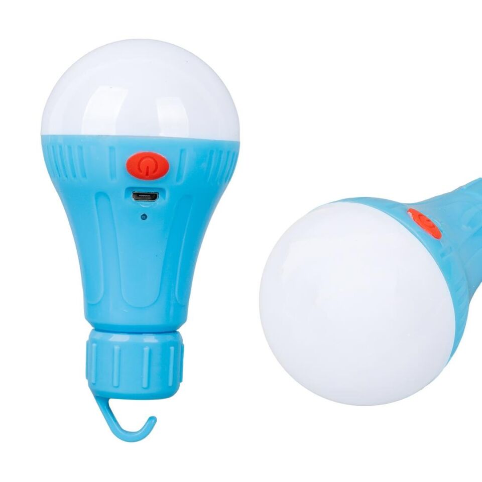 Powermaster Ly-V08 Kamp Aydınlatması Şarjlı Ampul 3 Kademeli Askılı Çadır Lambası Lion Pilli