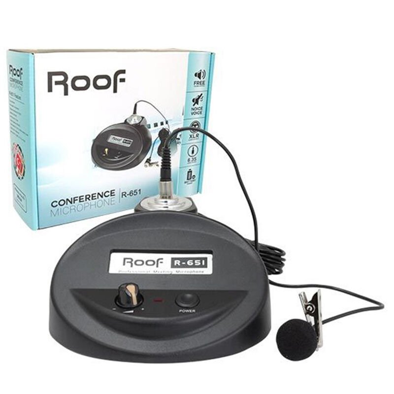 Roof R-651 Kondenser Cami Tipi Kablolu Yaka Mikrofonu Yaka Mandallı 100 Ohm Volum Ayarlı